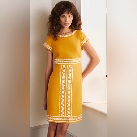 Boden Yellow Laura Linen Shift Dress Short Sleeve Summery Size 6 - Picture 2 of 13